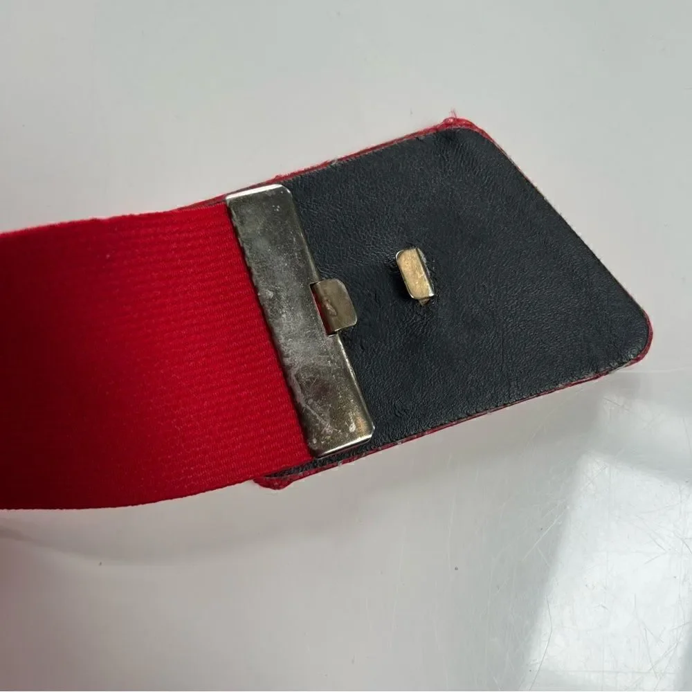 Vintage 1980s Cherry Red Elastic Belt with Snakeskin Buckle